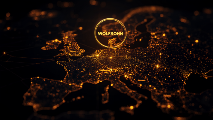 Europe at night with golden network connecting major cities