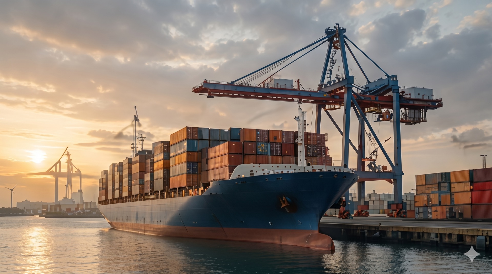 Container ship at sunset symbolising European distribution