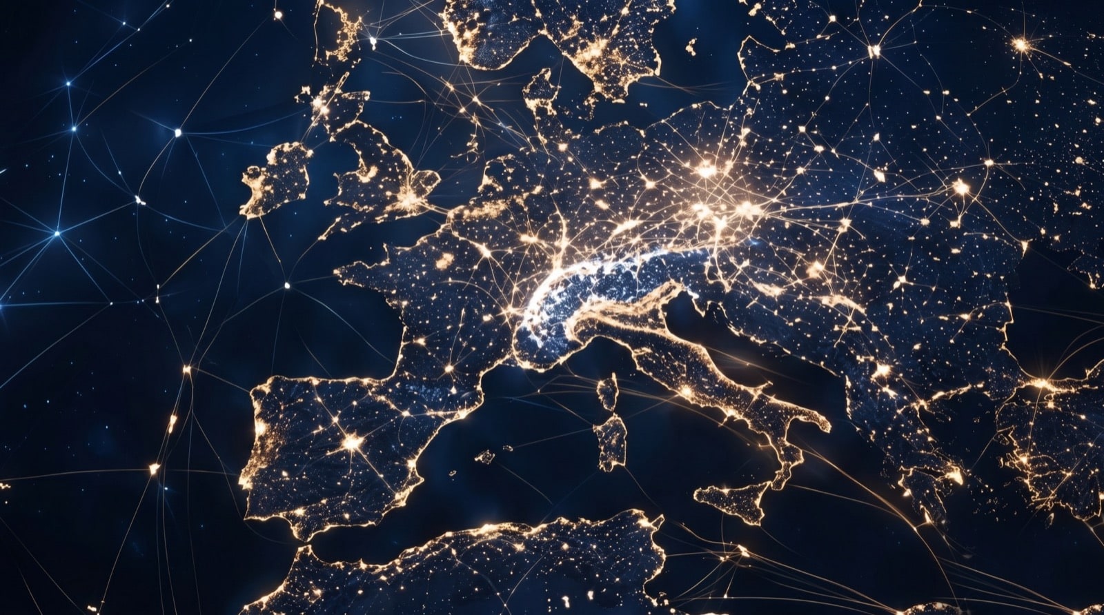 Illuminated Europe map representing market entry