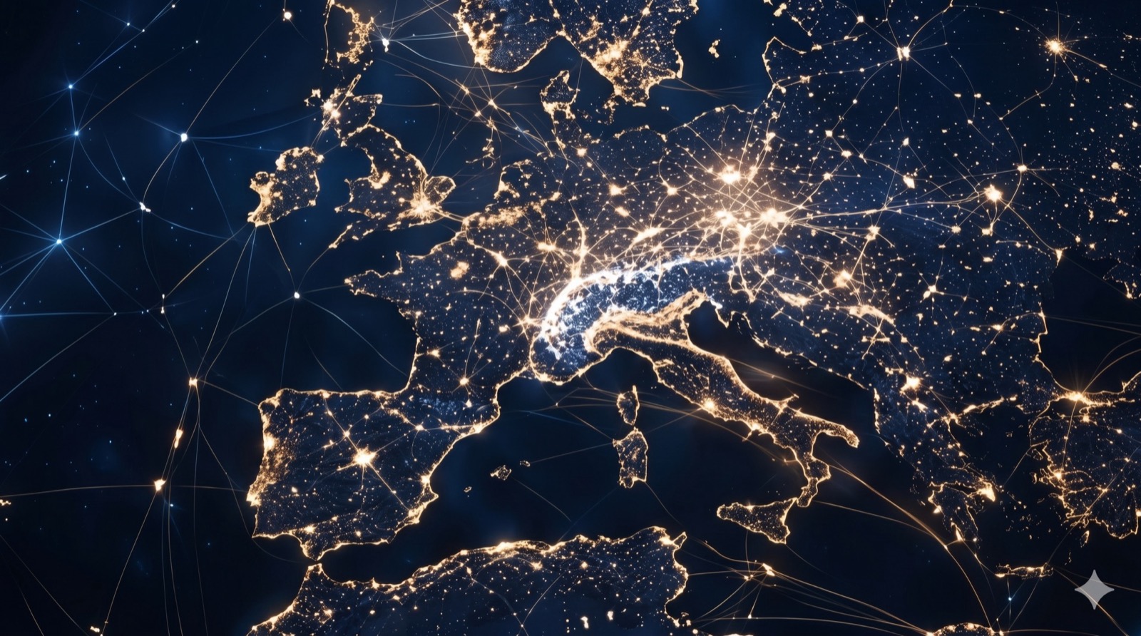 Illuminated Europe map representing market entry