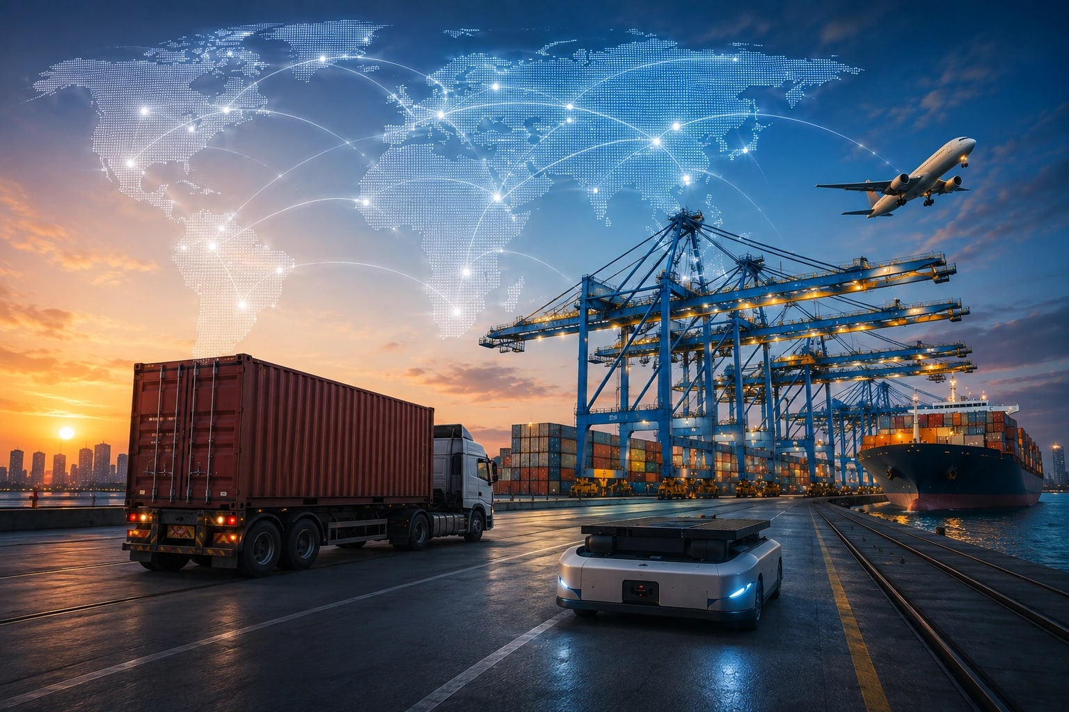 Modern warehouse aisle with autonomous mobile robots